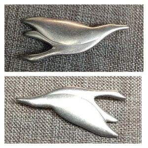 Ken Kantro Bird Pin Brooch Duck Pewter Signed 1987 Vintage Minimalist Abstract